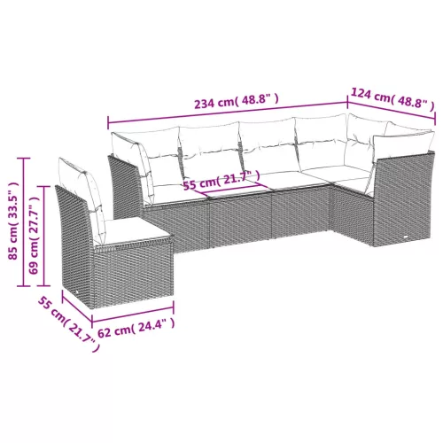  6 részes szürke polyrattan kerti ülőgarnitúra párnákkal