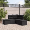  5 részes fekete polyrattan kerti kanapészett párnákkal