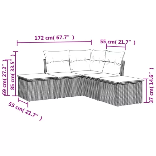  5 részes fekete polyrattan kerti kanapészett párnákkal