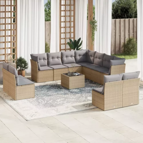  12 részes bézs polyrattan kerti ülőgarnitúra párnákkal