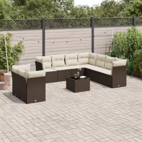    10 részes barna polyrattan kerti ülőgarnitúra párnákkal