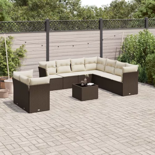  10 részes barna polyrattan kerti ülőgarnitúra párnákkal
