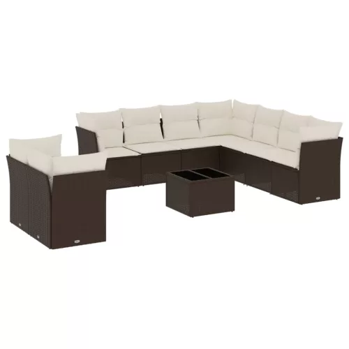  10 részes barna polyrattan kerti ülőgarnitúra párnákkal