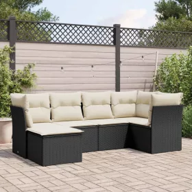    6 részes fekete polyrattan kerti ülőgarnitúra párnákkal