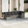  7 részes szürke polyrattan kerti ülőgarnitúra párnákkal
