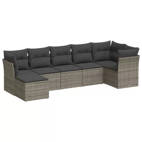  7 részes szürke polyrattan kerti ülőgarnitúra párnákkal