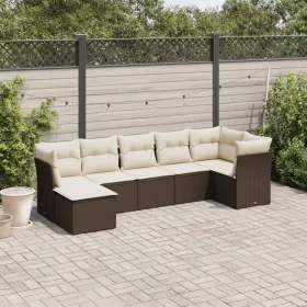    7 részes barna polyrattan kerti ülőgarnitúra párnákkal