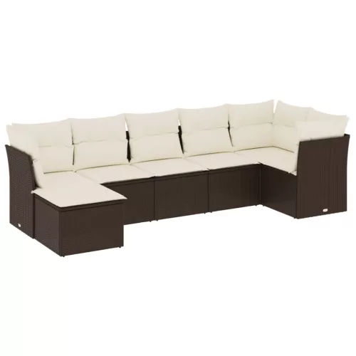  7 részes barna polyrattan kerti ülőgarnitúra párnákkal