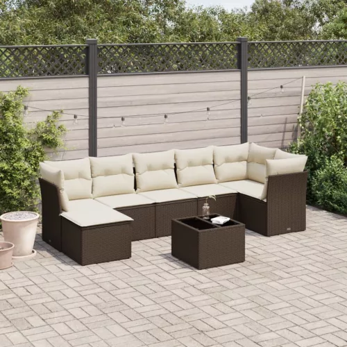  8 részes barna polyrattan kerti ülőgarnitúra párnákkal