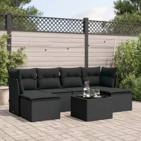    7 részes fekete polyrattan kerti ülőgarnitúra párnával