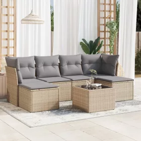    7 részes bézs polyrattan kerti ülőgarnitúra párnákkal