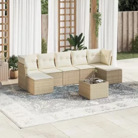  8 részes bézs polyrattan kerti ülőgarnitúra párnával