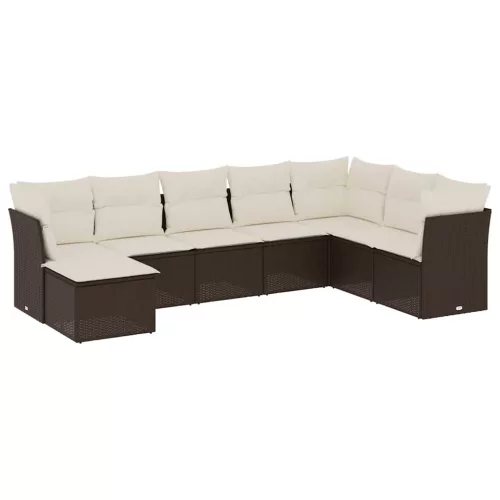  8 részes barna polyrattan kerti ülőgarnitúra párnákkal