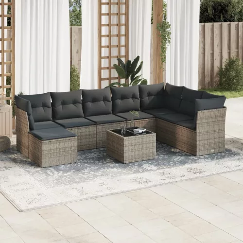  9 részes szürke polyrattan kerti ülőgarnitúra párnákkal