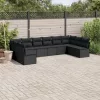  10 részes fekete polyrattan kerti ülőgarnitúra párnákkal