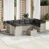  10 részes világosszürke polyrattan kerti ülőgarnitúra párnákkal