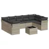  10 részes világosszürke polyrattan kerti ülőgarnitúra párnákkal