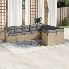    9 részes bézs polyrattan kerti ülőgarnitúra párnákkal