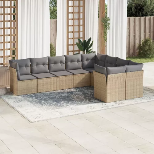  9 részes bézs polyrattan kerti ülőgarnitúra párnákkal