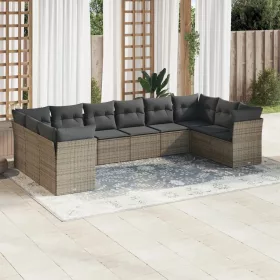    10 részes szürke polyrattan kerti ülőgarnitúra párnákkal