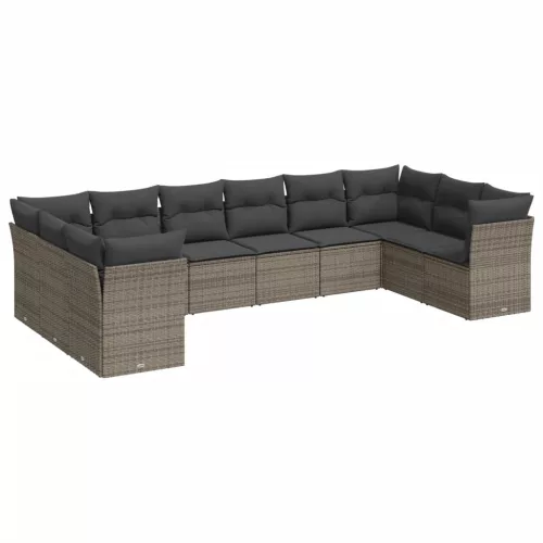  10 részes szürke polyrattan kerti ülőgarnitúra párnákkal