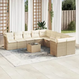    11 részes bézs polyrattan kerti ülőgarnitúra párnákkal