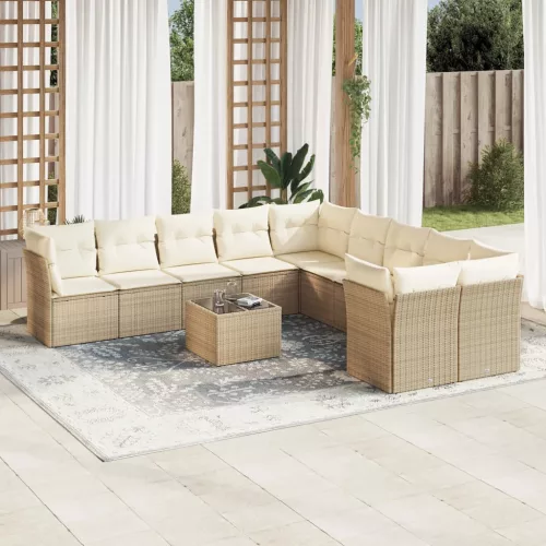  11 részes bézs polyrattan kerti ülőgarnitúra párnákkal