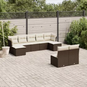    9 részes barna polyrattan kerti ülőgarnitúra párnákkal