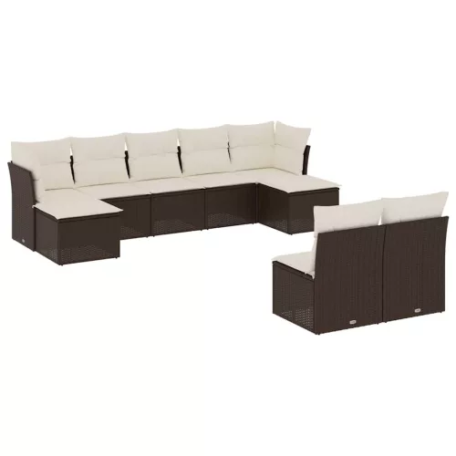  9 részes barna polyrattan kerti ülőgarnitúra párnákkal