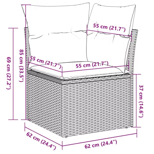  9 részes barna polyrattan kerti ülőgarnitúra párnákkal
