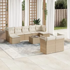    10 részes bézs polyrattan kerti ülőgarnitúra párnával