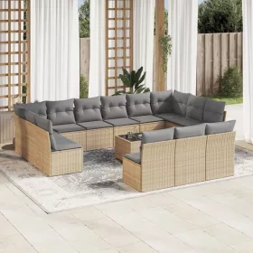    14 részes bézs polyrattan kerti ülőgarnitúra párnával