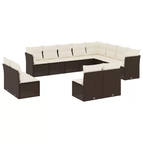  12 részes barna polyrattan kerti ülőgarnitúra párnákkal