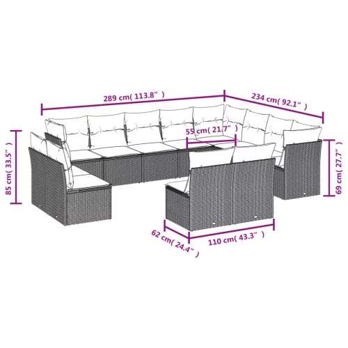  12 részes barna polyrattan kerti ülőgarnitúra párnákkal
