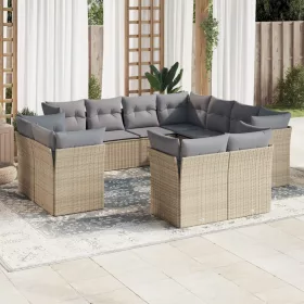    11 részes bézs polyrattan kerti ülőgarnitúra párnákkal