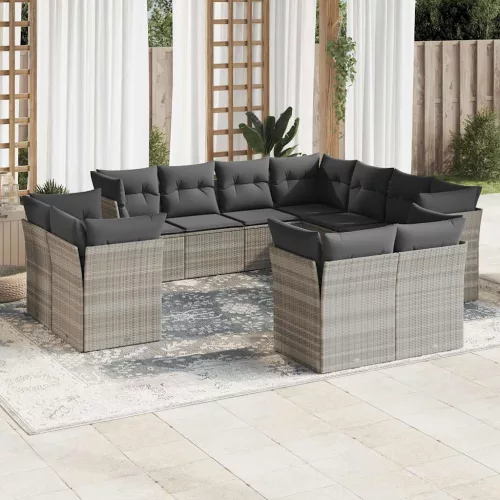  11 részes világosszürke polyrattan kerti ülőgarnitúra párnákkal
