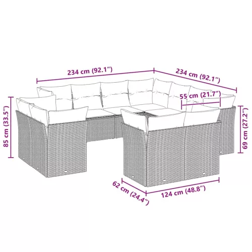  11 részes világosszürke polyrattan kerti ülőgarnitúra párnákkal