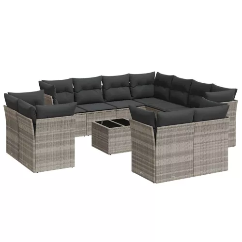  12 részes világosszürke polyrattan kerti ülőgarnitúra párnával