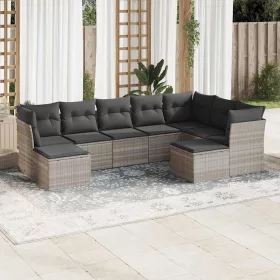    9 részes világosszürke polyrattan kerti ülőgarnitúra párnával