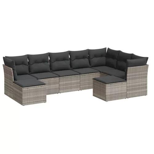  9 részes világosszürke polyrattan kerti ülőgarnitúra párnával