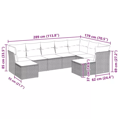  9 részes világosszürke polyrattan kerti ülőgarnitúra párnával