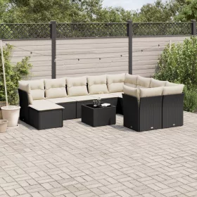   11 részes fekete polyrattan kerti ülőgarnitúra párnákkal