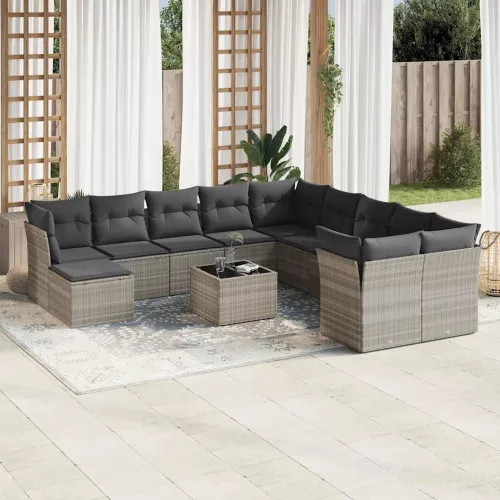  12 részes világosszürke polyrattan kerti ülőgarnitúra párnával