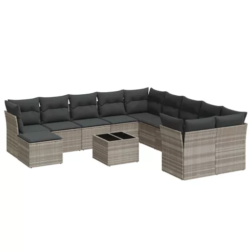  12 részes világosszürke polyrattan kerti ülőgarnitúra párnával