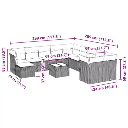  12 részes világosszürke polyrattan kerti ülőgarnitúra párnával