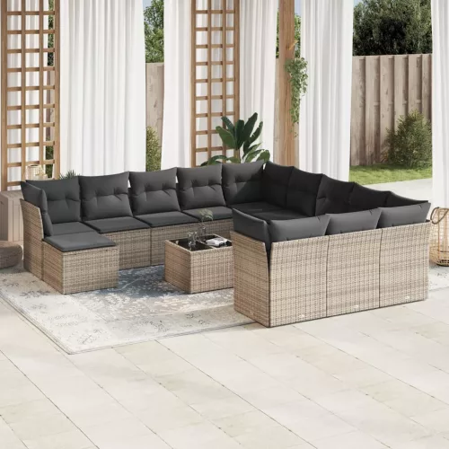  13 részes szürke polyrattan kerti ülőgarnitúra párnákkal