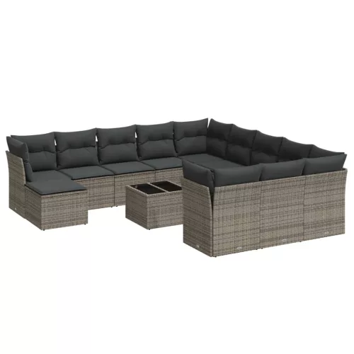  13 részes szürke polyrattan kerti ülőgarnitúra párnákkal