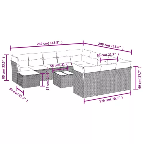  13 részes szürke polyrattan kerti ülőgarnitúra párnákkal