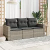 3 részes világosszürke polyrattan kerti ülőgarnitúra párnával