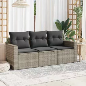    3 részes világosszürke polyrattan kerti ülőgarnitúra párnával